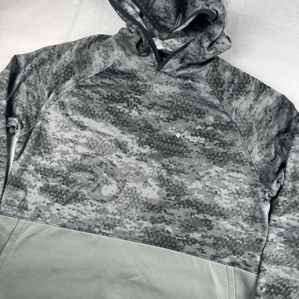 Columbia PFG Terminal Tackle Camo Fleece Hoodie Mens Medium Grey FM5383 - Picture 2 of 9